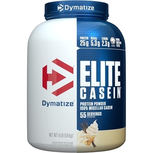 image:imageDymatize Elite Casein Protein Powder Chocolate 100 Micellar Casein 25g Protein 54g BCAAs 23g Leucine Slow Absorbing for Overnight Muscle Recovery 4 lb 50 ServingsVanilla