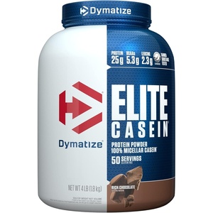 image:imageDymatize Elite Casein Protein Powder Cookies amp Cream 100 Micellar Casein 25g Protein 54g BCAAs 23g Leucine Slow Absorbing for Overnight Muscle Recovery 4 lb 53 ServingsChocolate