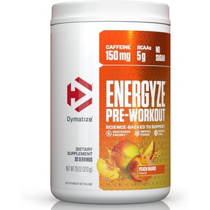image:imageDymatize Energyze Pre Workout Powder for Men and Women Lemon Lime Flavor 150mg Caffeine 5g BCAAs Performance Blend of LTheanine LTyrosine LCitrulline No Sugar 30 ServingsPeach Mango