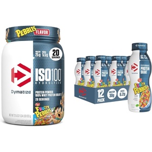 image:imageDymatize ISO100 Protein Powder 100 Whey Isolate Fruity Pebbles  25g Protein Hydrolyzed FastAbsorbing Supports Muscle Health 55g BCAAs GlutenFree 20 Servings 13 lbBundle Fruity Pebbles