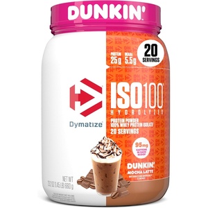 image:imageDymatize ISO100 Protein Powder 100 Whey Isolate Gourmet Chocolate  25g Protein Hydrolyzed FastAbsorbing Supports Muscle Health 55g BCAAs GlutenFree 76 Servings 5 lbDunkin Mocha Latte