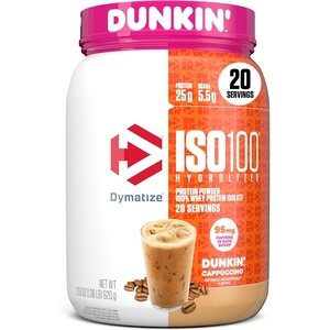 image:imageDymatize ISO100 Protein Powder 100 Whey Isolate Gourmet Chocolate  25g Protein Hydrolyzed FastAbsorbing Supports Muscle Health 55g BCAAs GlutenFree 76 Servings 5 lbDunkin Cappuccino